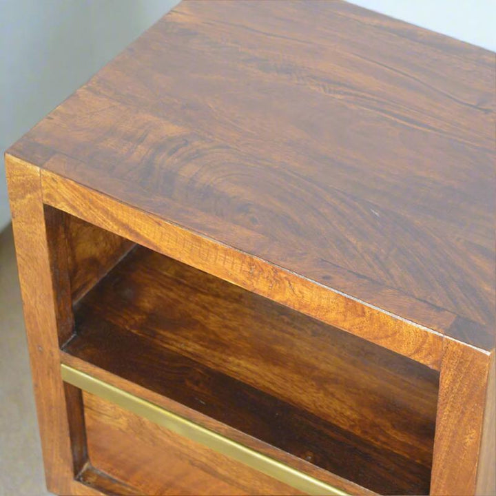 Chestnut Bedside Table- Gold Bar