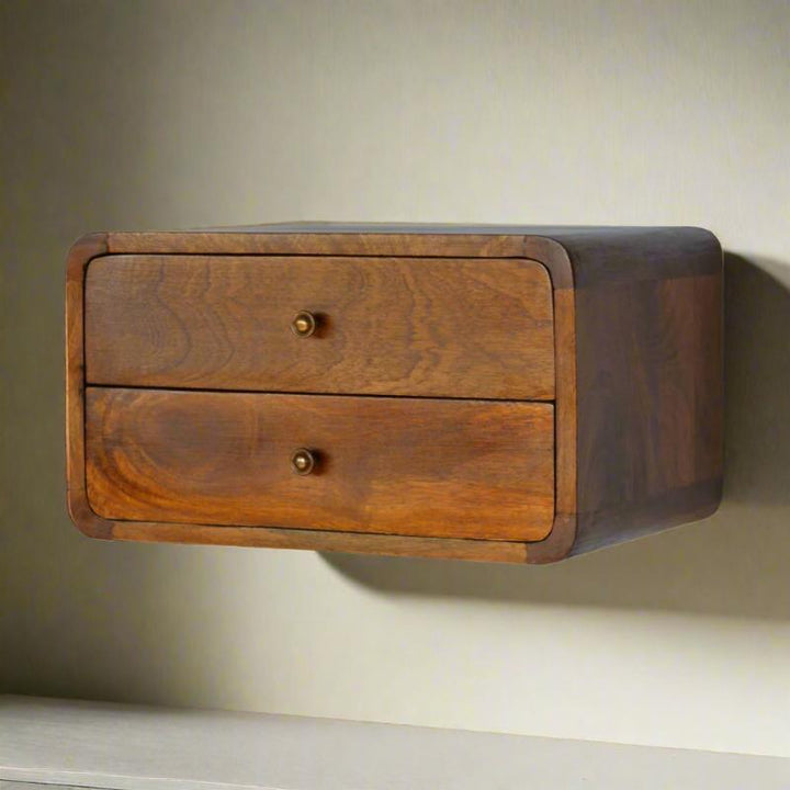 Floating Curved Bedside Table-  Chestnut