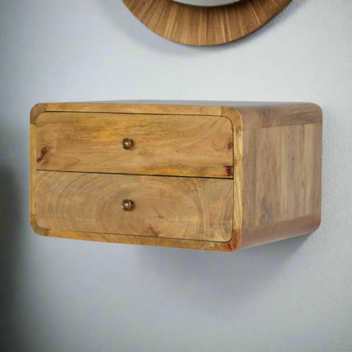 Floating Bedside Table- Oak-ish- 2 Drawer