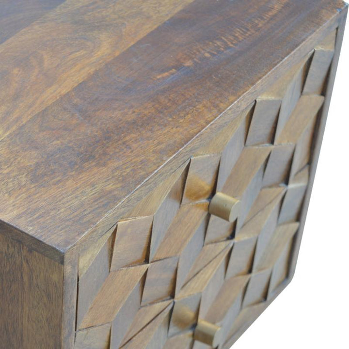 Chestnut Bedside Table- Cube Carved