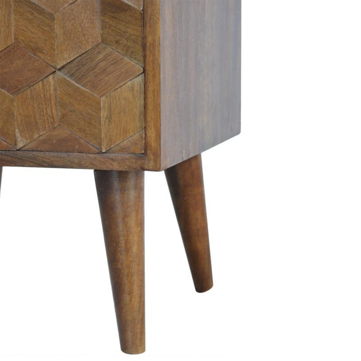 Chestnut Bedside Table- Cube Carved