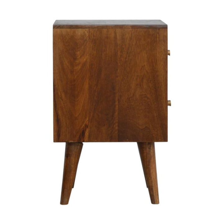 Chestnut Bedside Table- Cube Carved