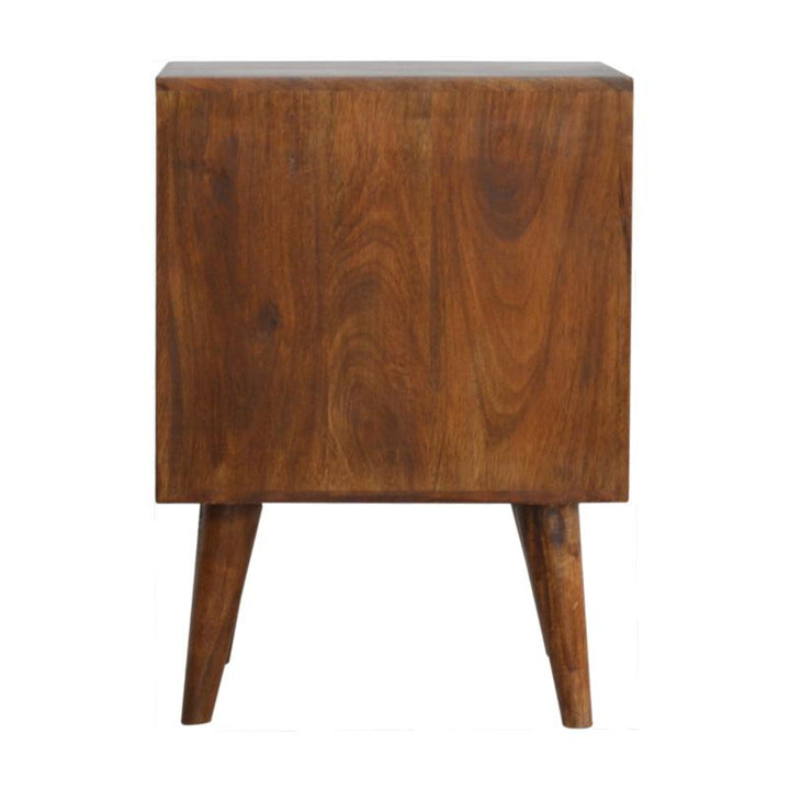 Chestnut Bedside Table- Cube Carved