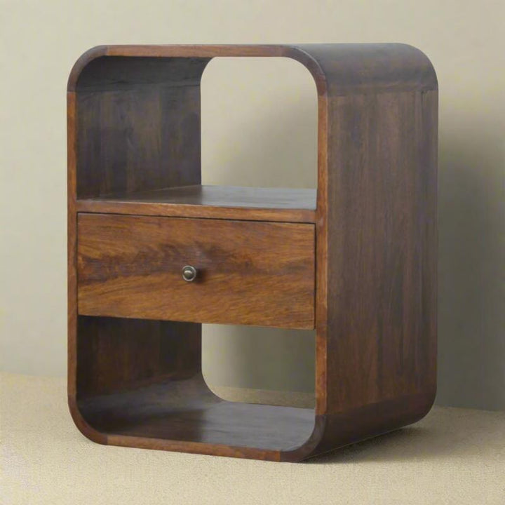 Chestnut Bedside Table- Curved Edge