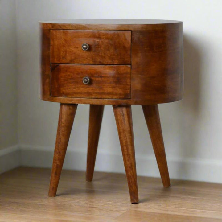 Chestnut Rounded Bedside Table